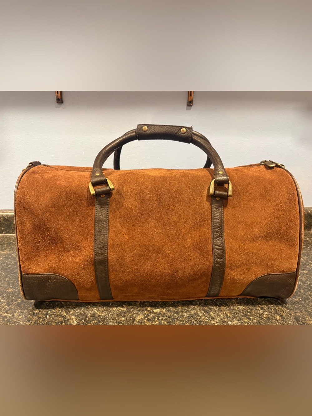 Marlboro Vintage Leather Suede Grit Weekender Duffel Bag Brown large Preowned